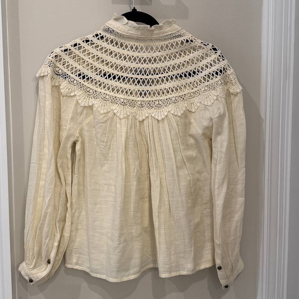 NWT Anthropologie Pilco Lace Yoke Peasant Elegant Cream Lace Blouse - Picture 10 of 11